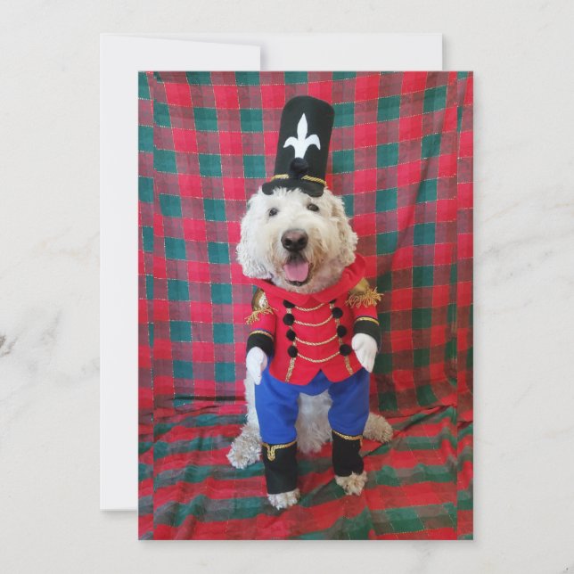 Goldendoodle Toy Soldier Weihnachtskarte Feiertagskarte (Vorderseite)