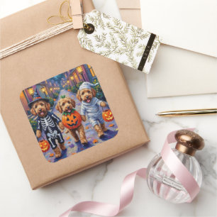 Goldendoodle-Trick-oder-Treating Halloween-Kostüme Quadratischer Aufkleber