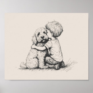 Goldendoodle und Junge Poster