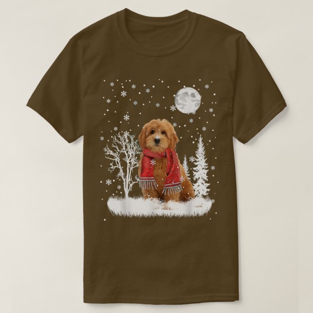 Goldendoodle Under Moonlight Schnee Weihnachten Pa T-Shirt (Design vorne)