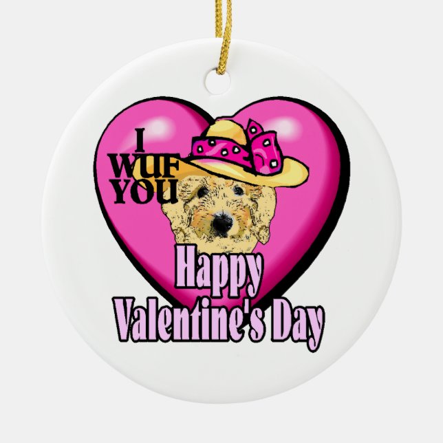 Goldendoodle-Valentinstag Keramikornament (Vorne)