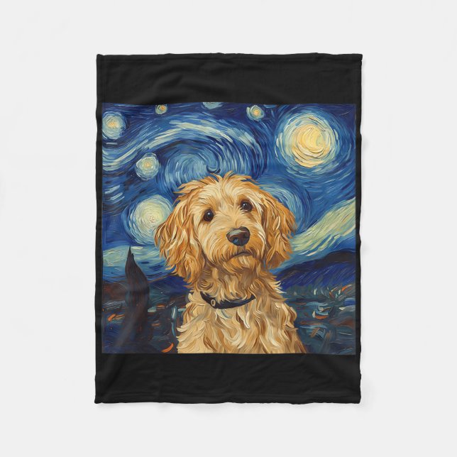 Goldendoodle Van Gogh Starry Night Fleecedecke (Vorderseite)