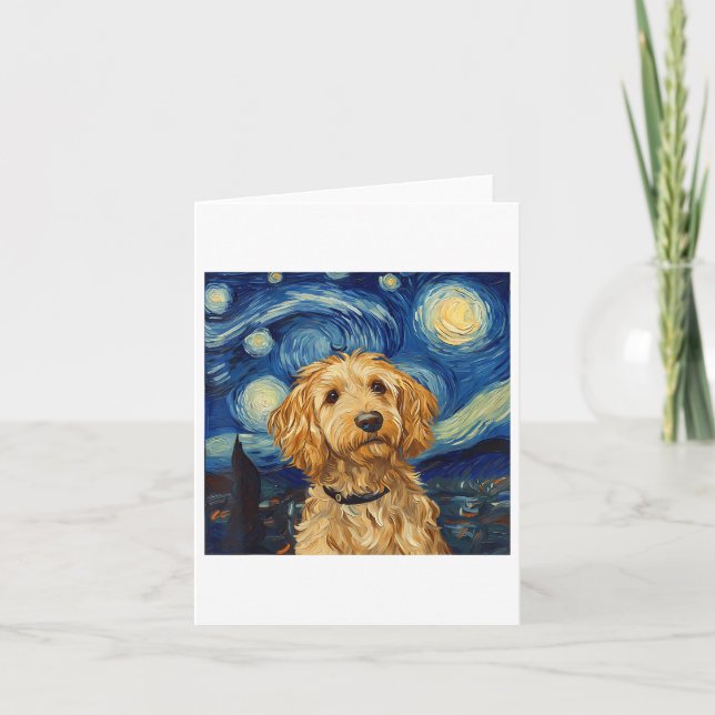 Goldendoodle Van Gogh Starry Night Karte (Vorderseite)