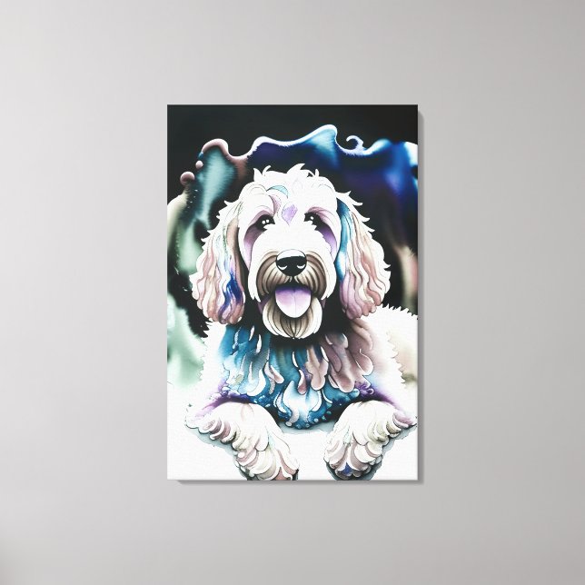 Goldendoodle Weichpastel Wasserfarbe "Happy Dog" Leinwanddruck (Vorderseite)