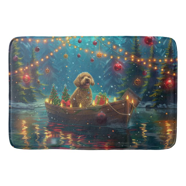 Goldendoodle Weihnachten Feierliche Reise Badematte (Vorderseite)