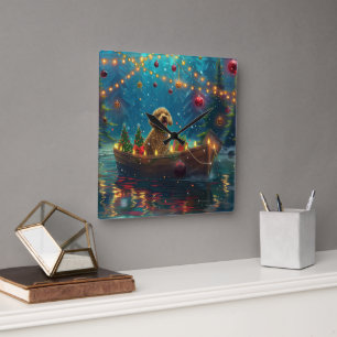 Goldendoodle Weihnachten Feierliche Reise Quadratische Wanduhr