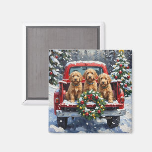 Goldendoodle Weihnachten Rotes Lastwagen Ferien Magnet