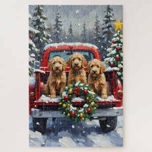 Goldendoodle Weihnachten Rotes Lastwagen Ferien Puzzle