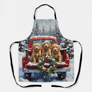 Goldendoodle Weihnachten Rotes Lastwagen Ferien Schürze