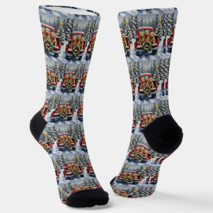 Goldendoodle Weihnachten Rotes Lastwagen Ferien Socken