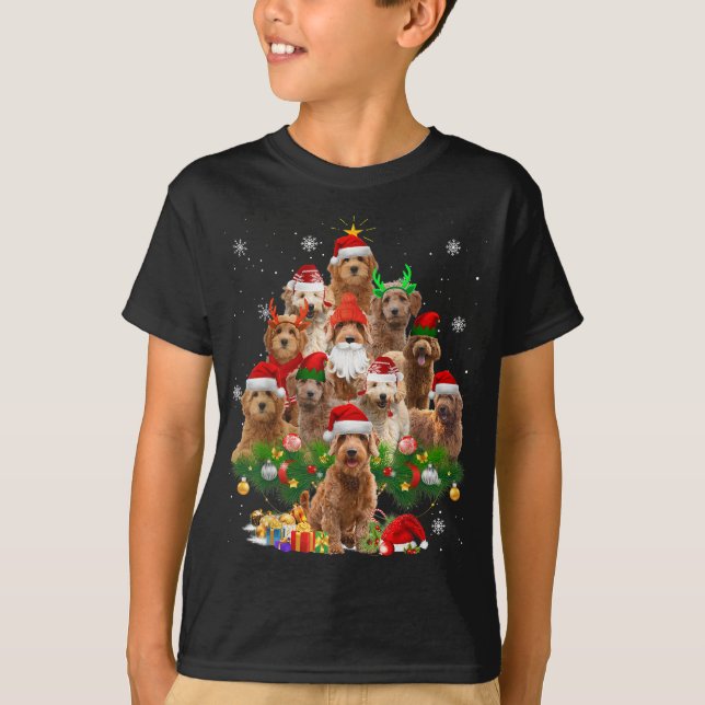 Goldendoodle Weihnachtsbaum Lichter Funny Dog Xmas T-Shirt (Vorderseite)