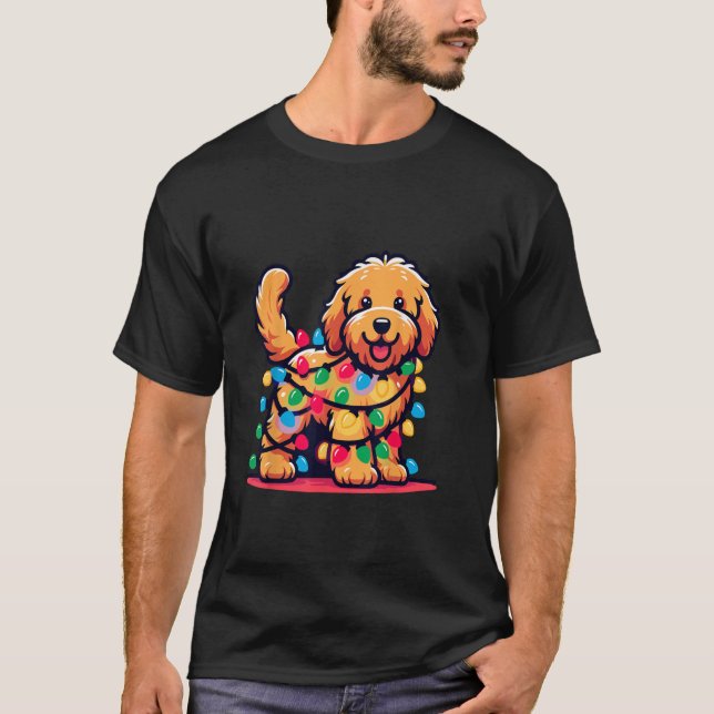 Goldendoodle Weihnachtsbaum Xmas Lichter Golden Do T-Shirt (Vorderseite)