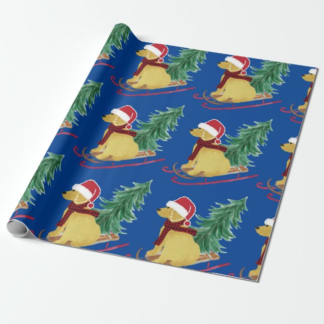 Goldendoodle Weihnachtsblauer Wrapping Paper Geschenkpapier (Ungerollt)