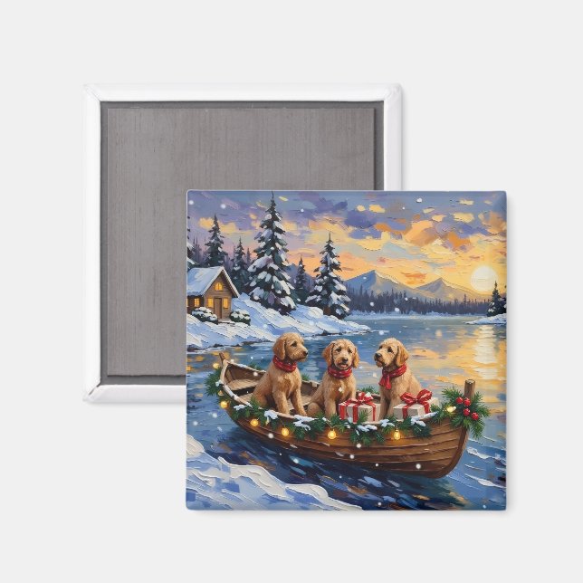 Goldendoodle Weihnachtsboot Urlaub Magnet (Vorderseite/Rückseite)