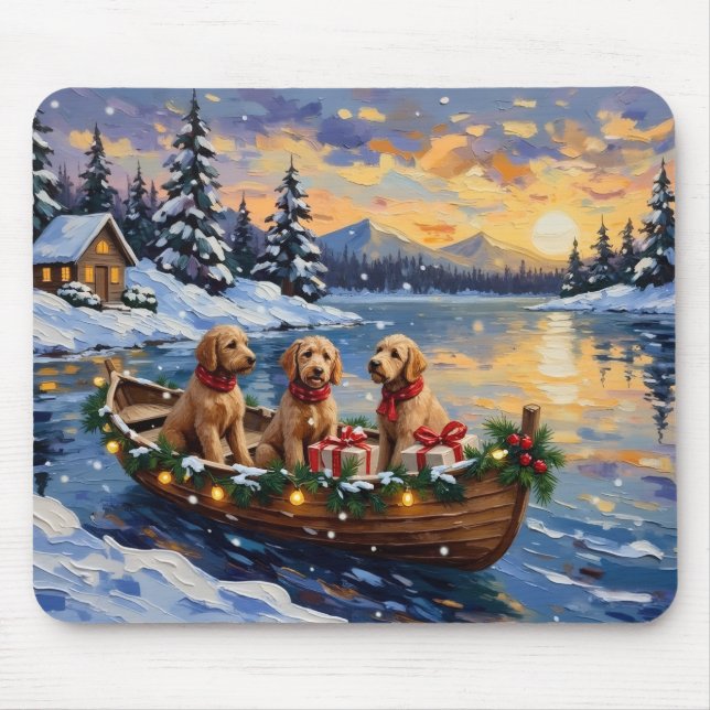 Goldendoodle Weihnachtsboot Urlaub Mousepad (Vorne)