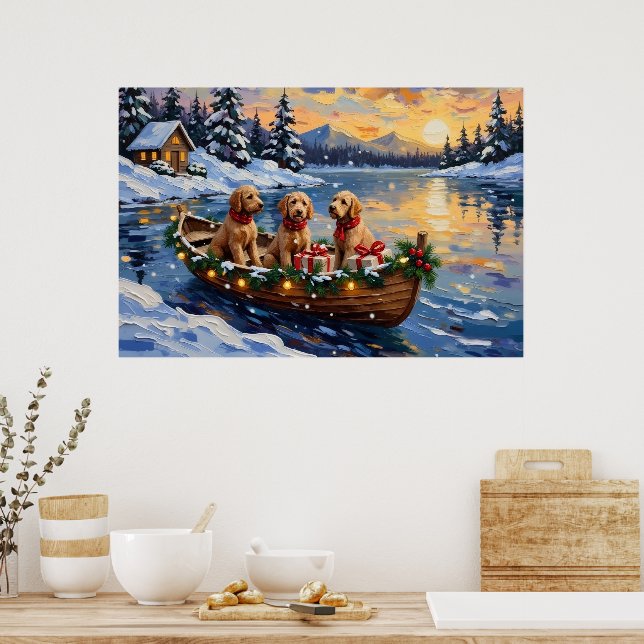 Goldendoodle Weihnachtsboot Urlaub Poster (Küche)