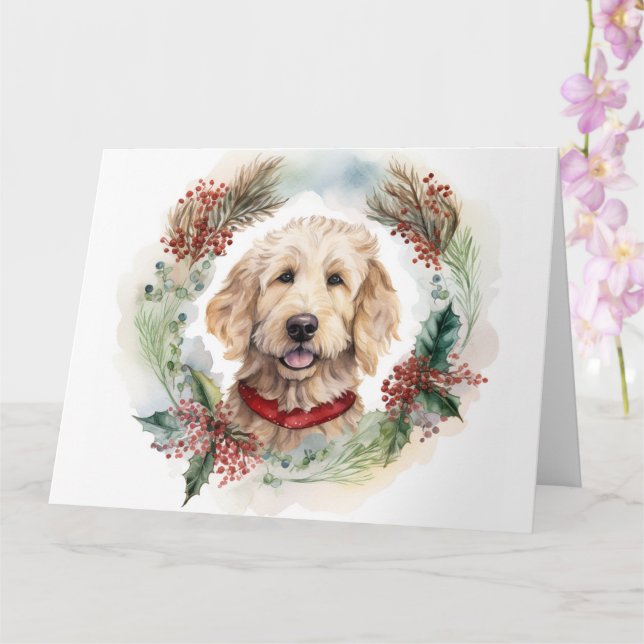 Goldendoodle Weihnachtsfeier Festliche Jungfrau Karte (Orchidee)
