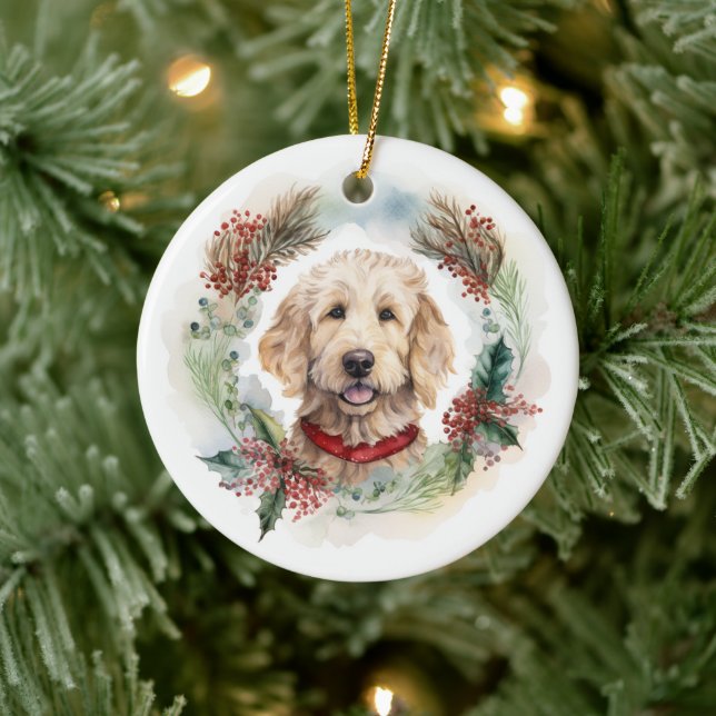 Goldendoodle Weihnachtsfeier Festliche Jungfrau Keramik Ornament (Baum)