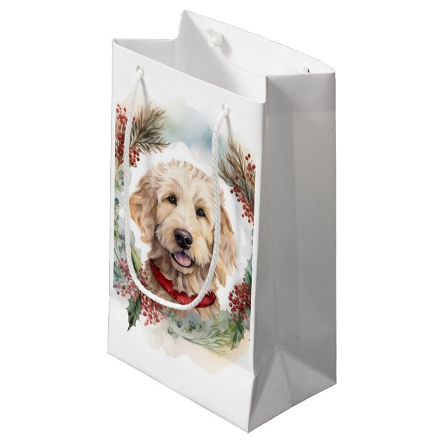 Goldendoodle Weihnachtsfeier Festliche Jungfrau Kleine Geschenktüte (Vorderseite Schrägansicht)
