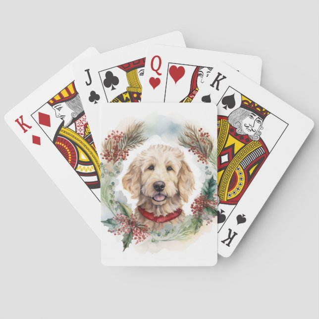 Goldendoodle Weihnachtsfeier Festliche Jungfrau Spielkarten (Rückseite)