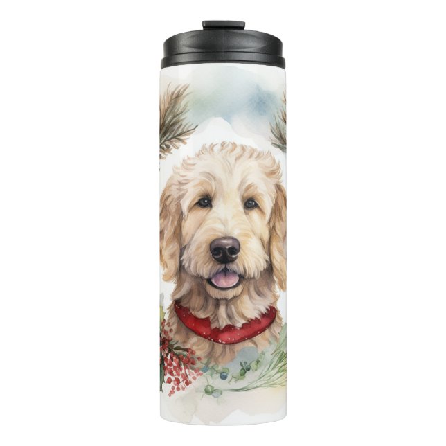 Goldendoodle Weihnachtsfeier Festliche Jungfrau Thermosbecher (Vorderseite)