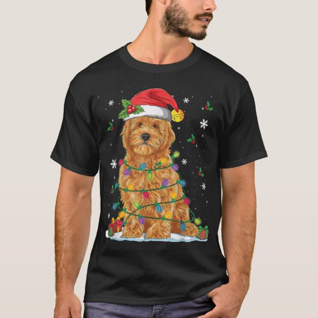 Goldendoodle Weihnachtsfeier Weihnachtsmannmütze F T-Shirt (Vorderseite)