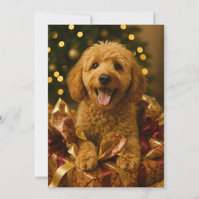 Goldendoodle-Weihnachtskarte Einladung (Vorderseite)