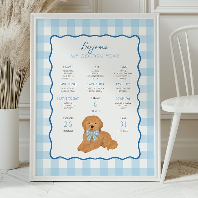 Goldendoodle-Welpe 1. Geburtstags-Meilenstein  Poster (Von Creator hochgeladen)