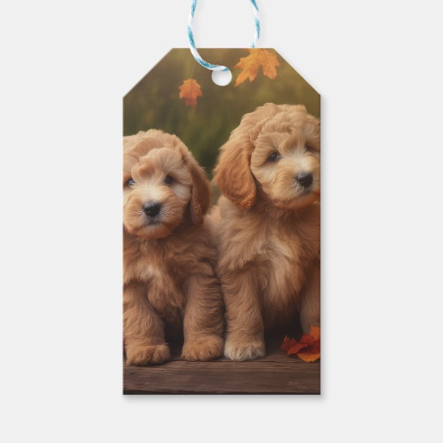 Goldendoodle Welpe Herbst Kürbis Geschenkanhänger (Vorderseite)