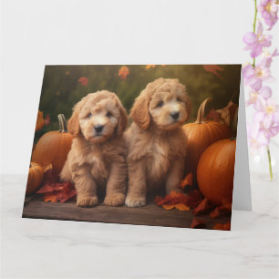 Goldendoodle Welpe Herbst Kürbis Karte