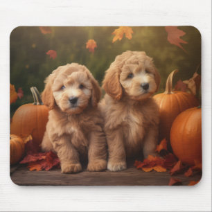 Goldendoodle Welpe Herbst Kürbis Mousepad