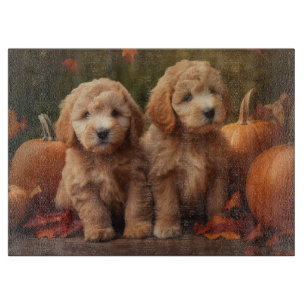 Goldendoodle Welpe Herbst Kürbis Schneidebrett