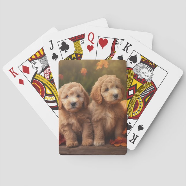 Goldendoodle Welpe Herbst Kürbis Spielkarten (Rückseite)