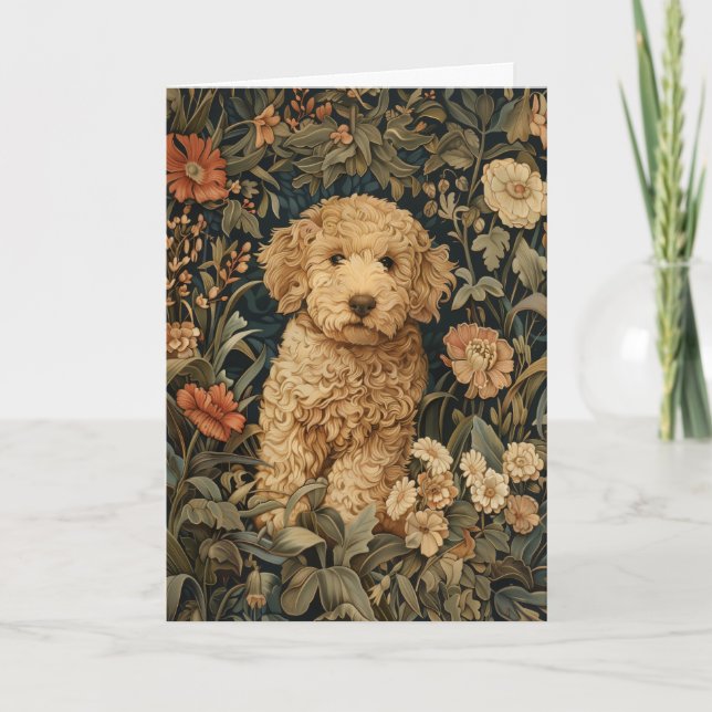 Goldendoodle Welpe Vintag Blütengarten Dankeskarte (Vorderseite)