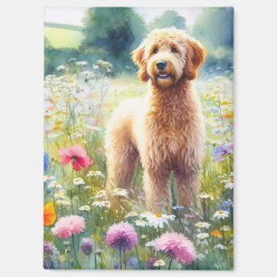 Goldendoodle-Wildblume-Feld Wasserfarbe Magnet