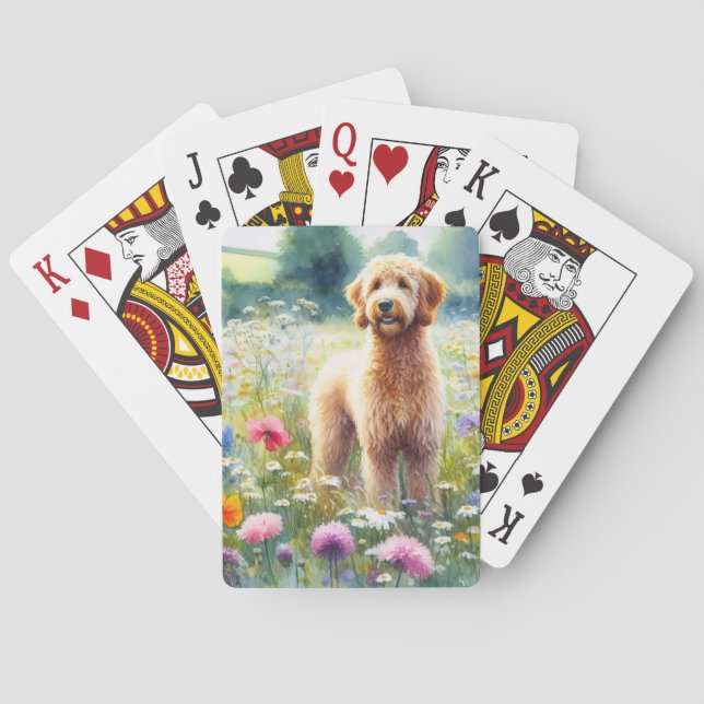 Goldendoodle-Wildblume-Feld Wasserfarbe Spielkarten (Rückseite)