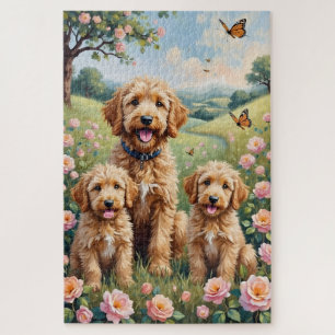 Goldendoodle Wilde Rosenwiese Kunst Puzzle