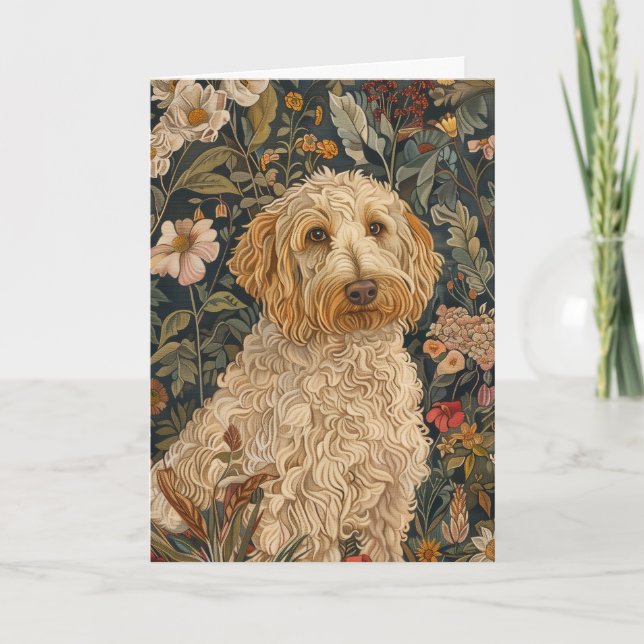 Goldendoodle William Morris Style Floral Vielen Da Dankeskarte (Vorderseite)