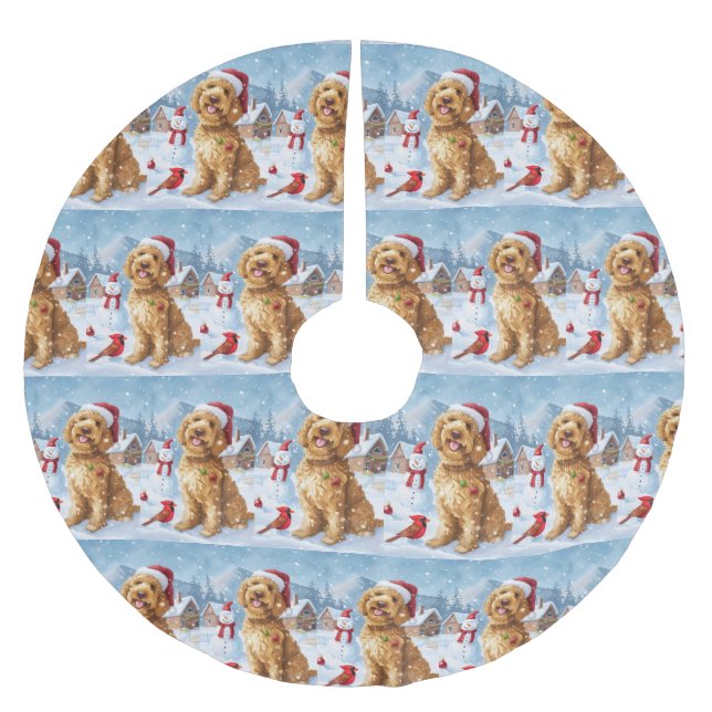 Goldendoodle Winter Wunderland Weihnachtsfreuden Polyester Weihnachtsbaumdecke (Vorderseite)