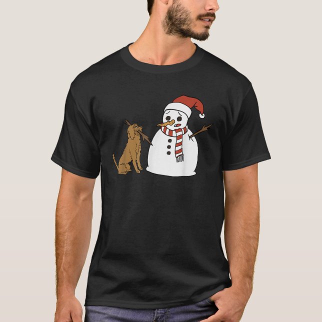 Goldendoodle With Snowman Christmas  Dog T-Shirt (Vorderseite)
