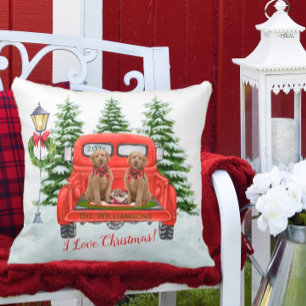 Goldendoodles roter Vintage-LKW Familienname Kissen
