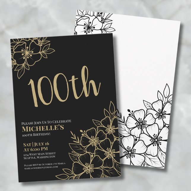 Goldene 100. Geburtstagsparty Einladung (Gold Elegant 100th Birthday Party Invitation )