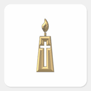 Goldene "3-D" Kerze Quadratischer Aufkleber