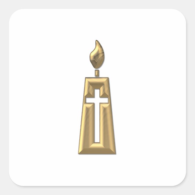 Goldene "3-D" Kerze Quadratischer Aufkleber (Vorderseite)