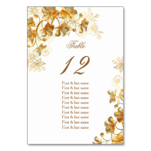 Goldene 3D-Blumen-Hochzeit Sitzordnung Tischnummer