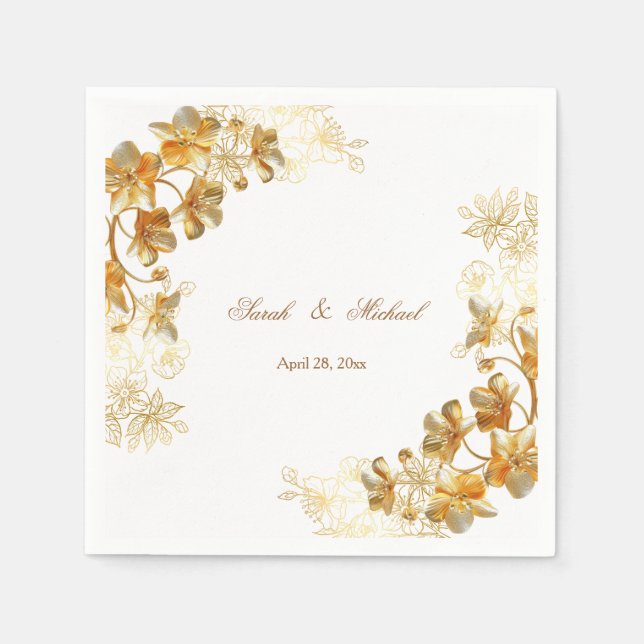 Goldene 3D-Blumenhochzeit   Serviette (Vorderseite)