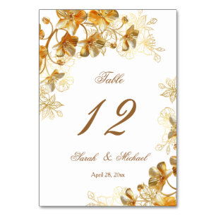 Goldene 3D-Blumenhochzeit Tischnummer