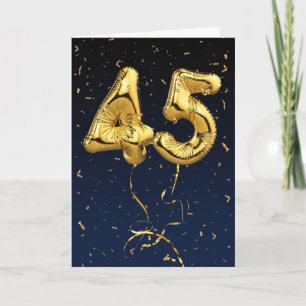 Goldene 45 Mylar-Geburtstagsballons und Konfetti-K Karte