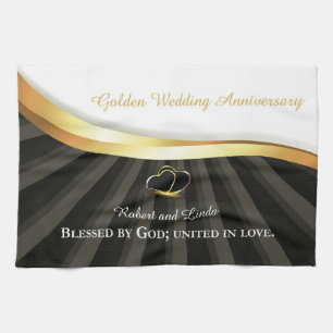 Goldene 50. Hochzeit Religiöser Jahrestag Geschirrtuch