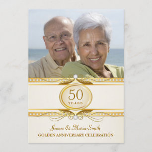 Goldene 50. Hochzeitsjubiläums-Fotoeinladungen Einladung